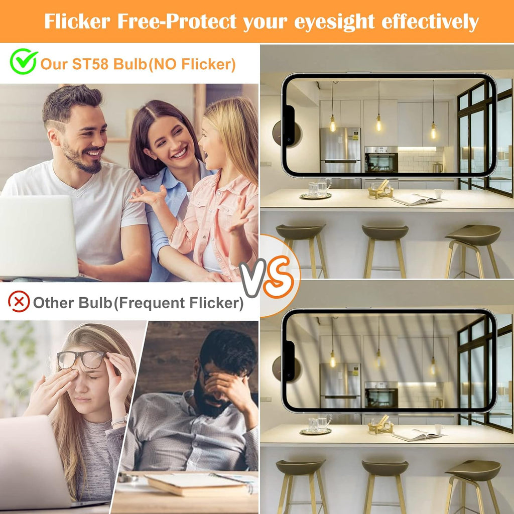 LED Light Bulbs Dimmable Vintage Edison Bulb, E26 LED Bulb 60W Equivalent 720 Lumens, Warm White 2700K, ST58 Antique
