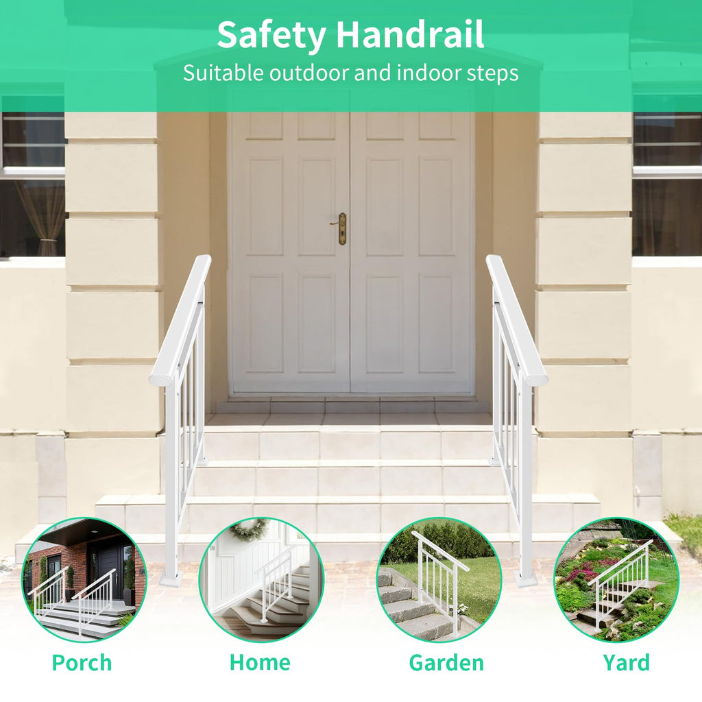 2-Step White Metal Handrail for Outdoor Steps