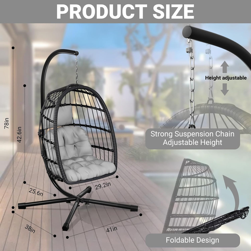 Egg Chair with Stand,Patio Rattan Wicker Hanging Hammock Chair Porch Garden,Thickened Aluminum Alloy Steel Frame and