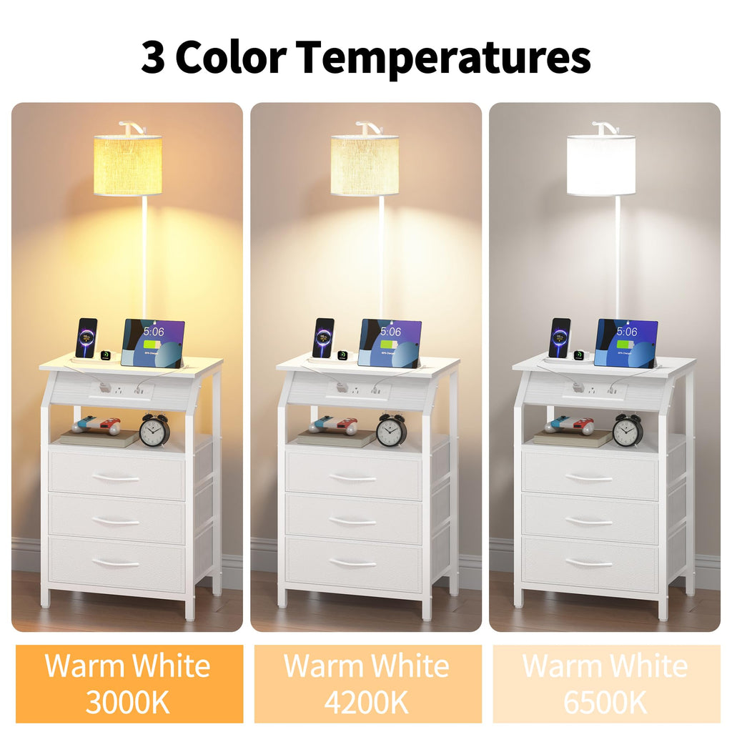 Floor Lamp with Table, Nightstand with Charging Station, Floor Lamp Table with 3-Color Temperature Bulb, Bedside