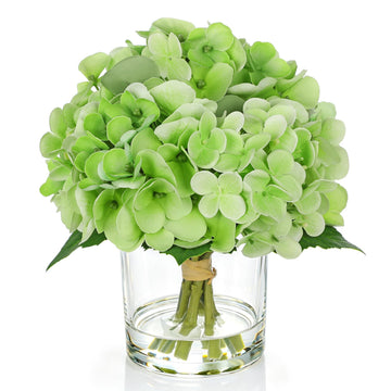 Real Touch Green Hydrangea Artificial in Vase Small Faux Hydrangea Arrangements Silk Hydrangeas Fake Flower with