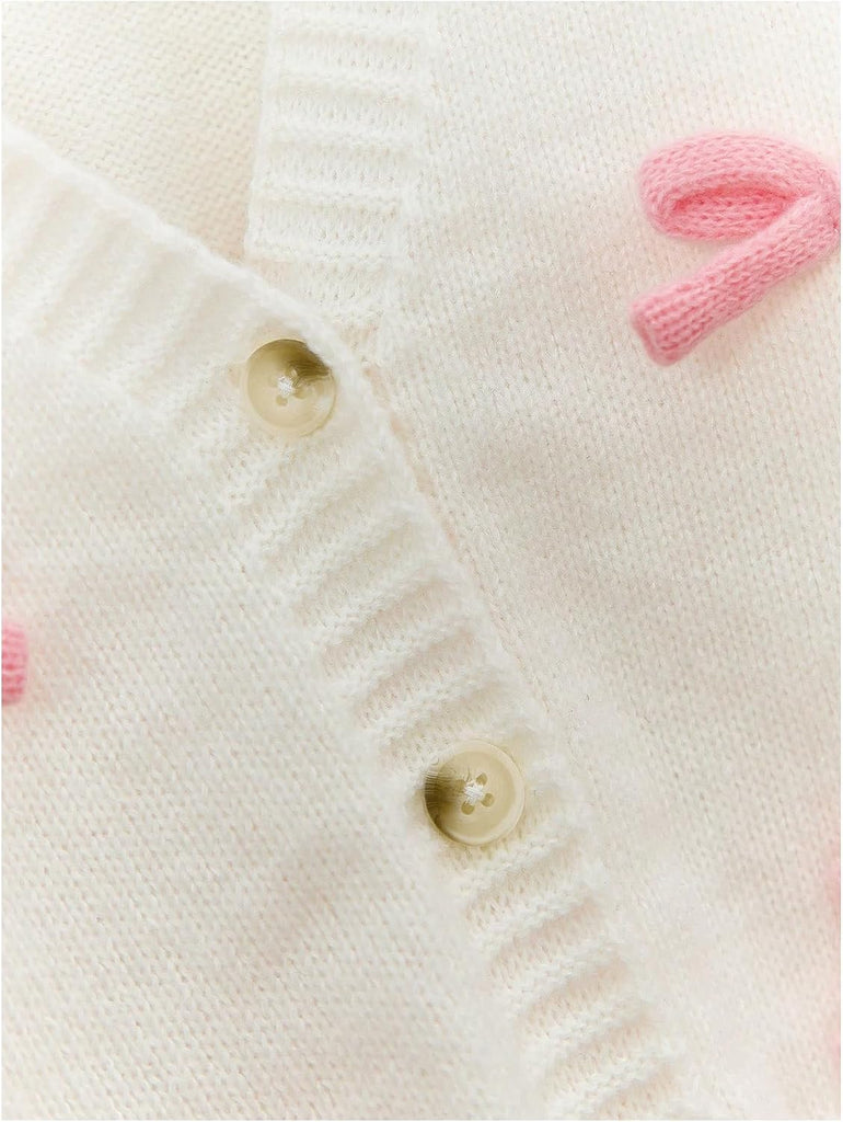 Girl's Bow Button Down Knitted Cardigan Cute Crop Sweater Outwear