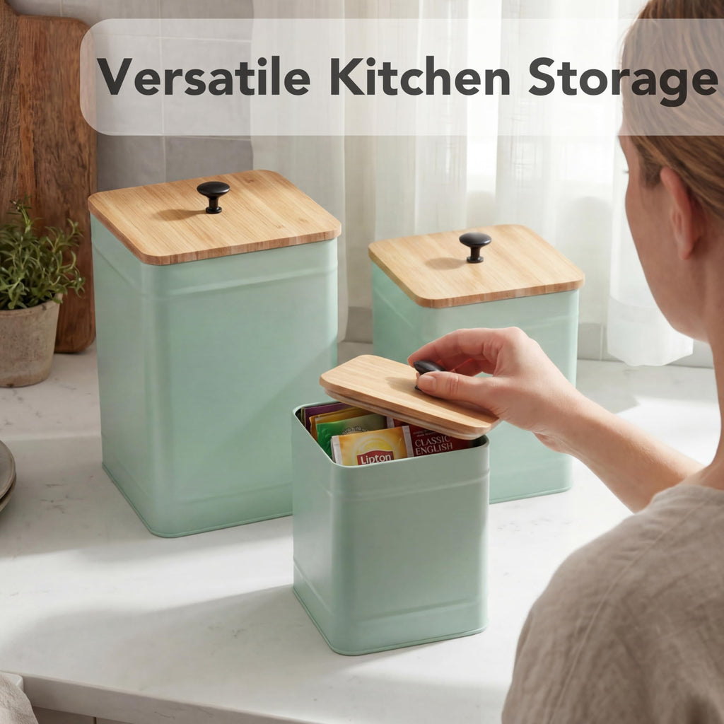 Kitchen Canisters for Countertop Set of 3, Airtight Canisters Sets Counter with Lid, Metal Farmhouse Food Storage