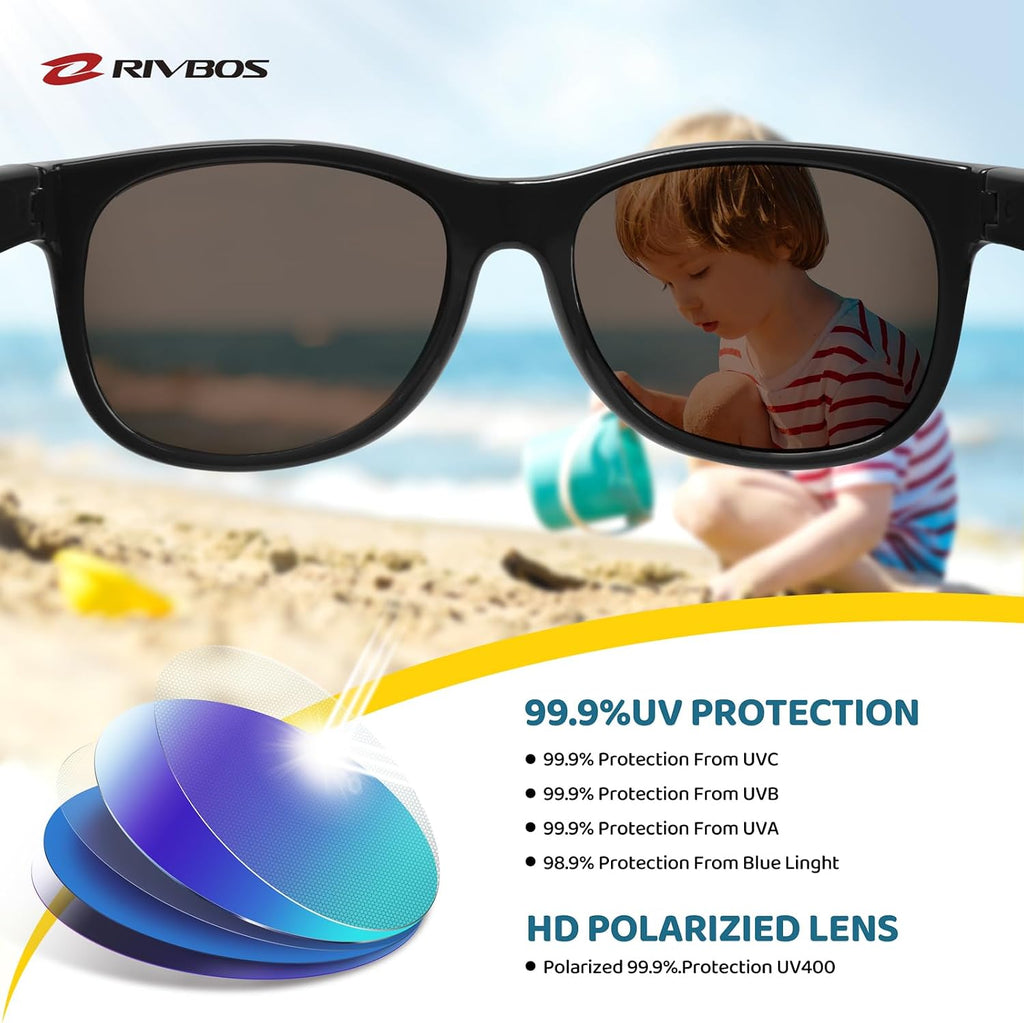 Kids Sunglasses Polarized UV400 TPE with Strap for Boys Girls RBK004