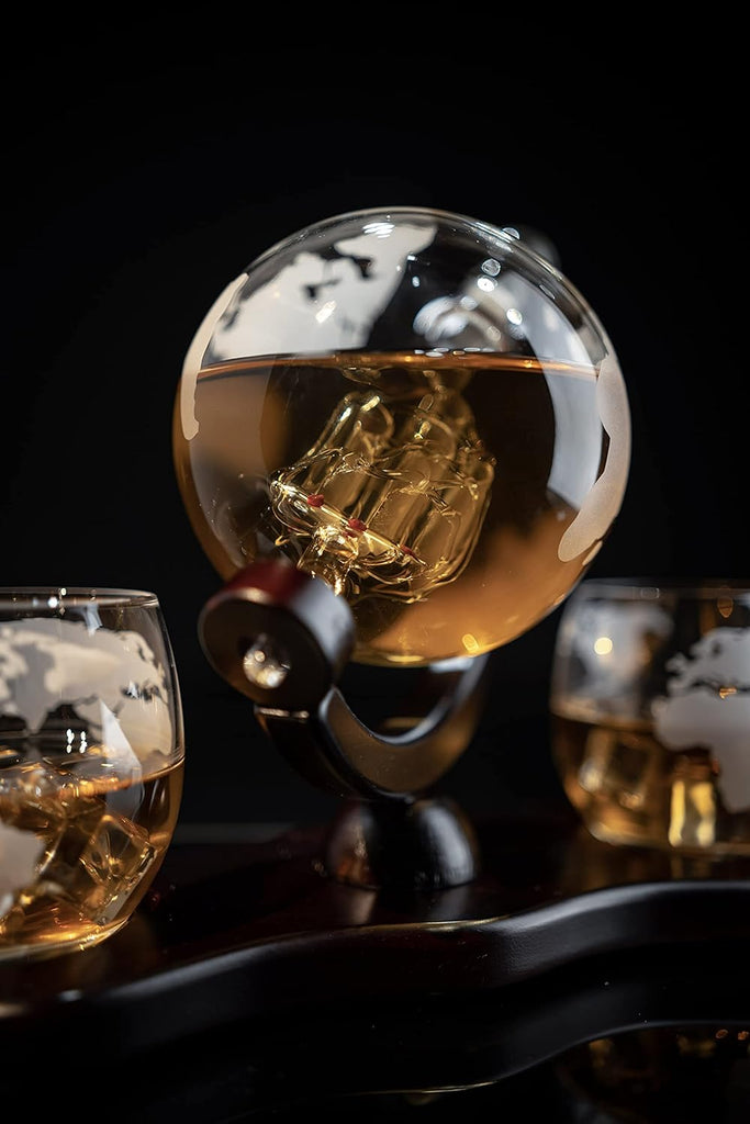 Gifts for Men Dad, Whiskey Decanter Globe Set with Ball & Glasses, Anniversary Birthday Gifts for Him Husband