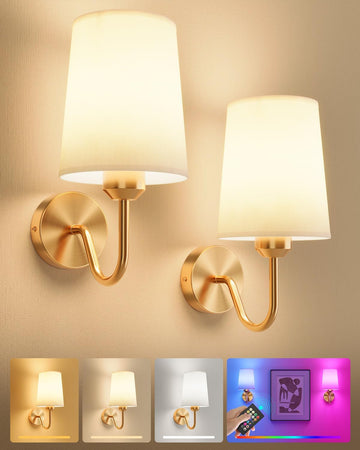 Battery Operated Wall Sconces Set of 2, Wireless Rechargeable Dimmable Wall Light with RGB Bulb and Remote for