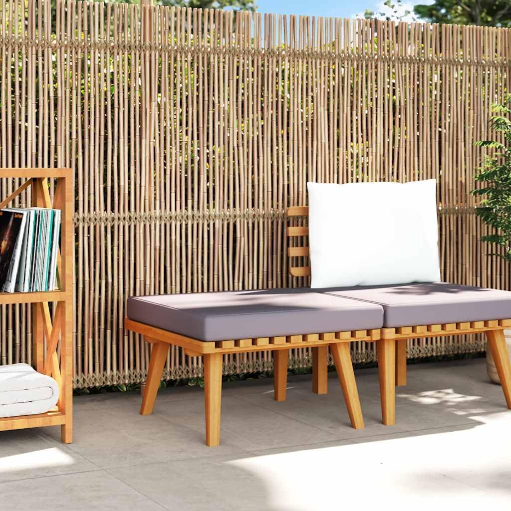 Outdoor Patio Footstool with Thickly Padded Cushion, 23.6x23.6 Inch Solid Acacia Wood Ottoman for Garden Deck