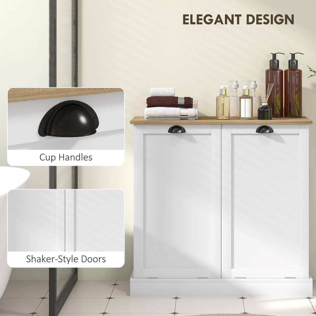 Double Tilt-Out Laundry Hamper Cabinet with 2 Removable Basket White