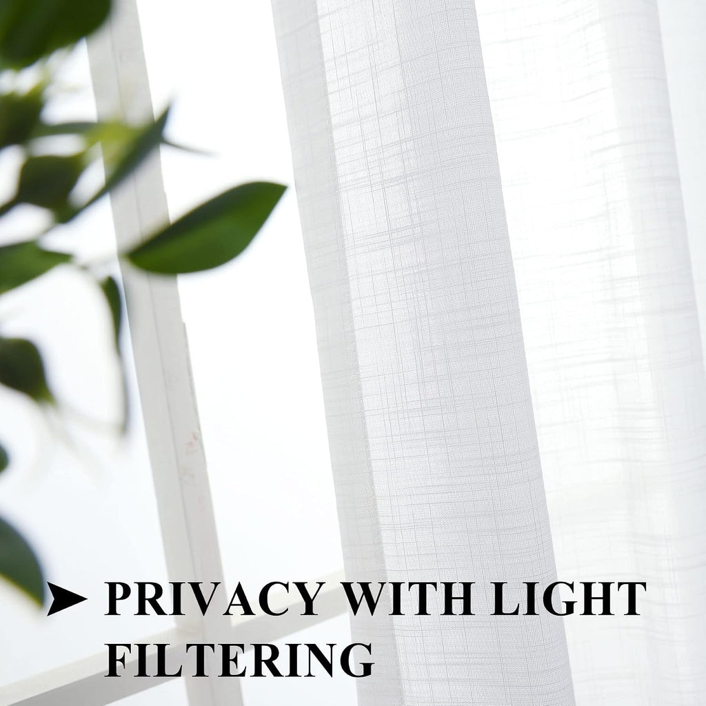52" W x 96" L Premium White Semi Sheer Curtain Panels Cross Weave Linen Textured Window Curtain Draperies Privacy