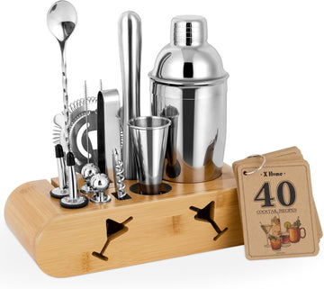 Bartender Kit with Stand, Cocktail Shaker Set for Enthusiasts and Beginners | Includes Martini Shaker - Set of 15