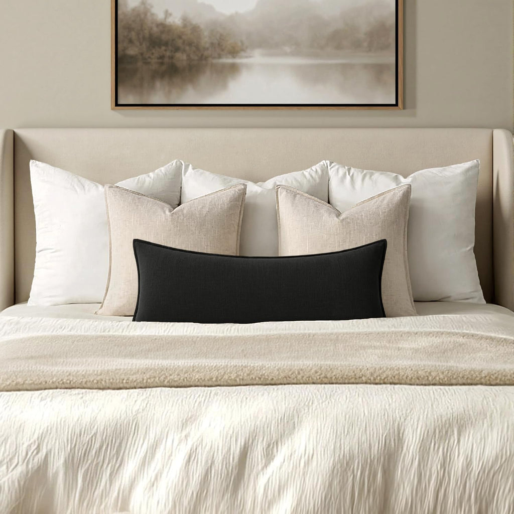 Decorative Linen Lumbar Pillow Cover 14x36 Inch Black