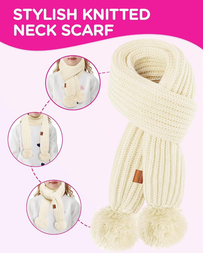 Kids Winter Hat Scarf Gloves Set - Girls Boys Fleece Lined Beanie Hat with Pom Knit Scarf Warm Mittens for Children