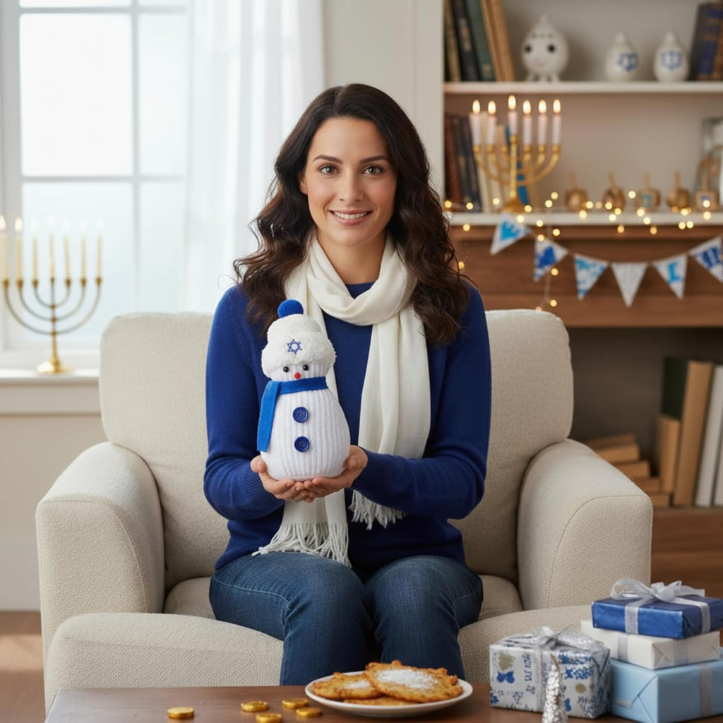 Hanukkah Decorations Indoor Hanukkah Sock Snowman Plush Figurines with Star of David 6'' H Stuffed Handmade - Set of 2