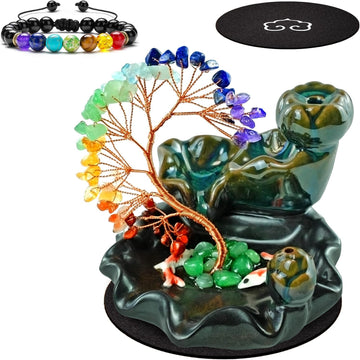 Backflow Incense Burner Ceramic Incense Waterfall Backflow Incense Holder 7 Chakras Gemstone Money Tree Crystal Tree