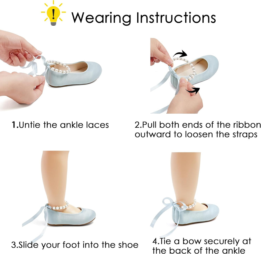 Girls Toddler Little Ballet Shoes - Flower Girls Mary Jane Flats Dress Shoes Party Wedding