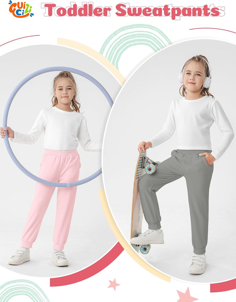 Girls Sweatpants Toddler Jogger Pants with Pockets Soft Kids Sweat Athletic Sports Lounge Active Pants