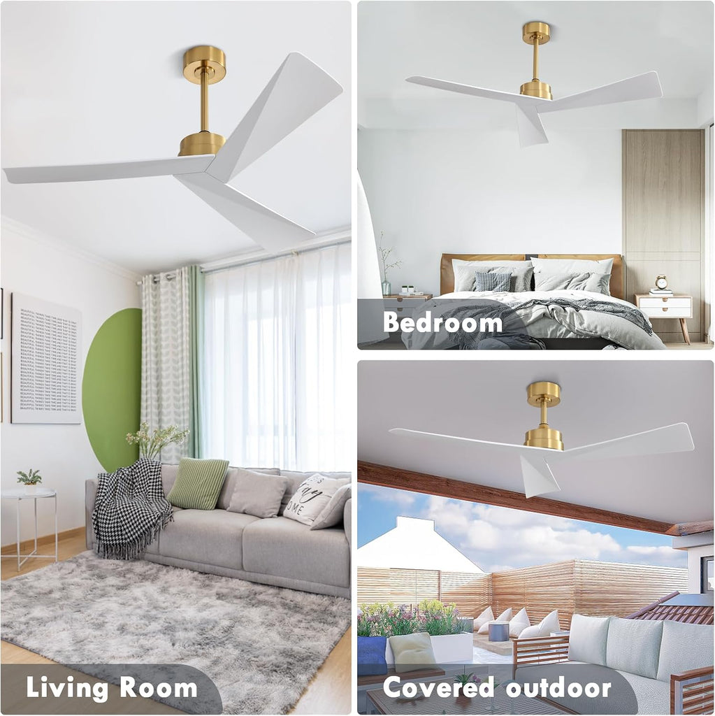Inspired Adler Style 52" DC Ceiling Fan Without Light, 3 Sculpted ABS Blades, 6-Speed Remote - Brass and White