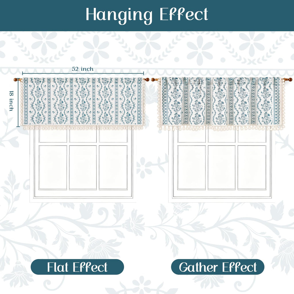 Boho Valance Curtains Vintage Linen Kitchen Valances for Windows Light Filtering Bohemian Floral Valance Rod Pocket
