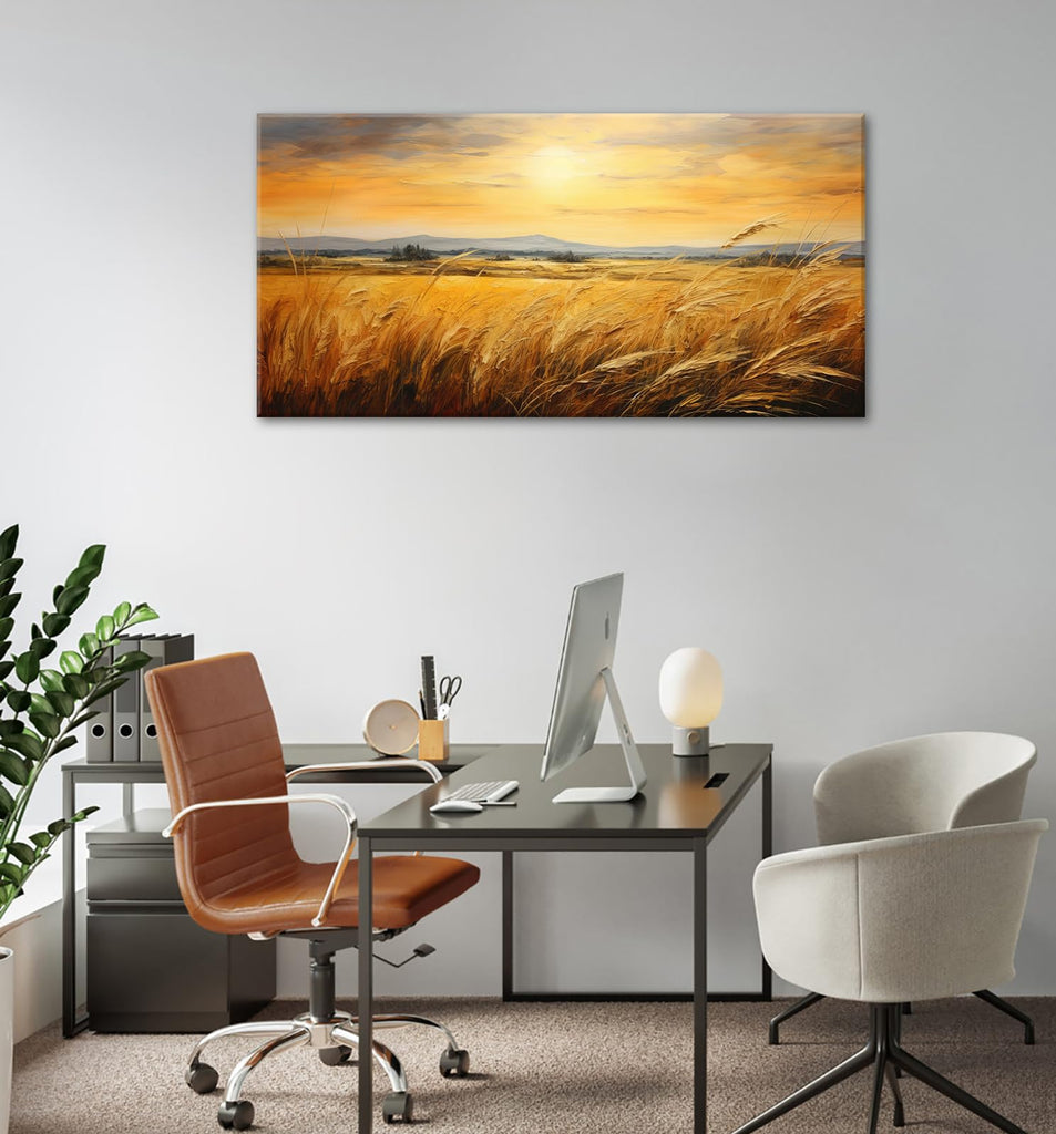 Large Farmhouse Wheat Canvas Art, Rustic Landscape Prints, 20x40