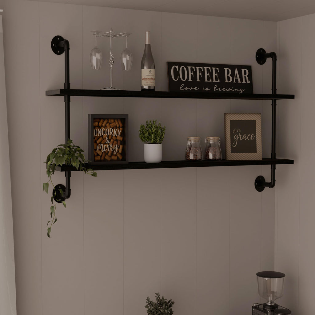 Floating Bookshelf Shelves Industrial Pipe Shelving Pipe Shelf Rustic Black Wall Shelves 36 Inch Farmhouse for Wall
