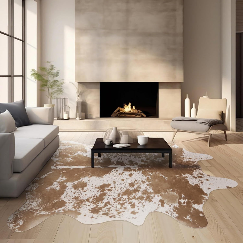 Large Cowhide Rug 10x8 ft Rustic Cow Hide Rug Faux Cowhide Rugs Bedroom Dining Room Home Office Brown Animal Print
