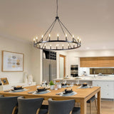 47.2 inches Black Wagon Wheel Chandelier- 20 Light Large Farmhouse Chandelier Industrial Rustic Dining Room Light Fixture Round High Ceiling Pendant Light for Living Room Entryway Foyer A105-B0C76Y9CV8