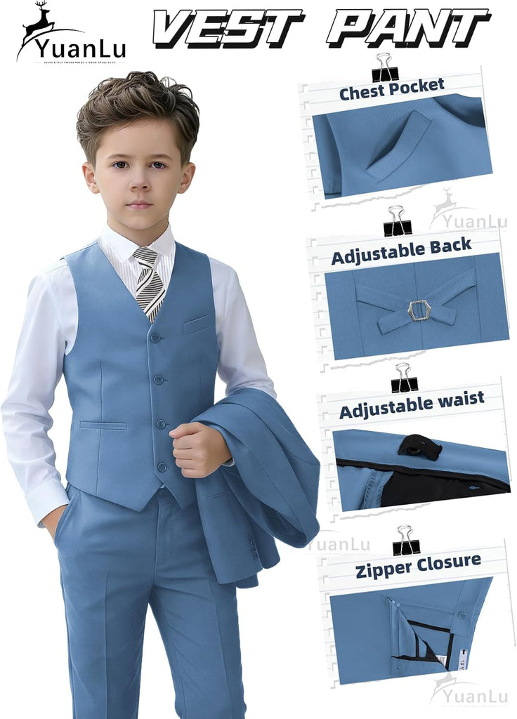 Boys Slim Fit Suits Kids Tuxedo Ring Bearer Outfit,Adjustable Waist