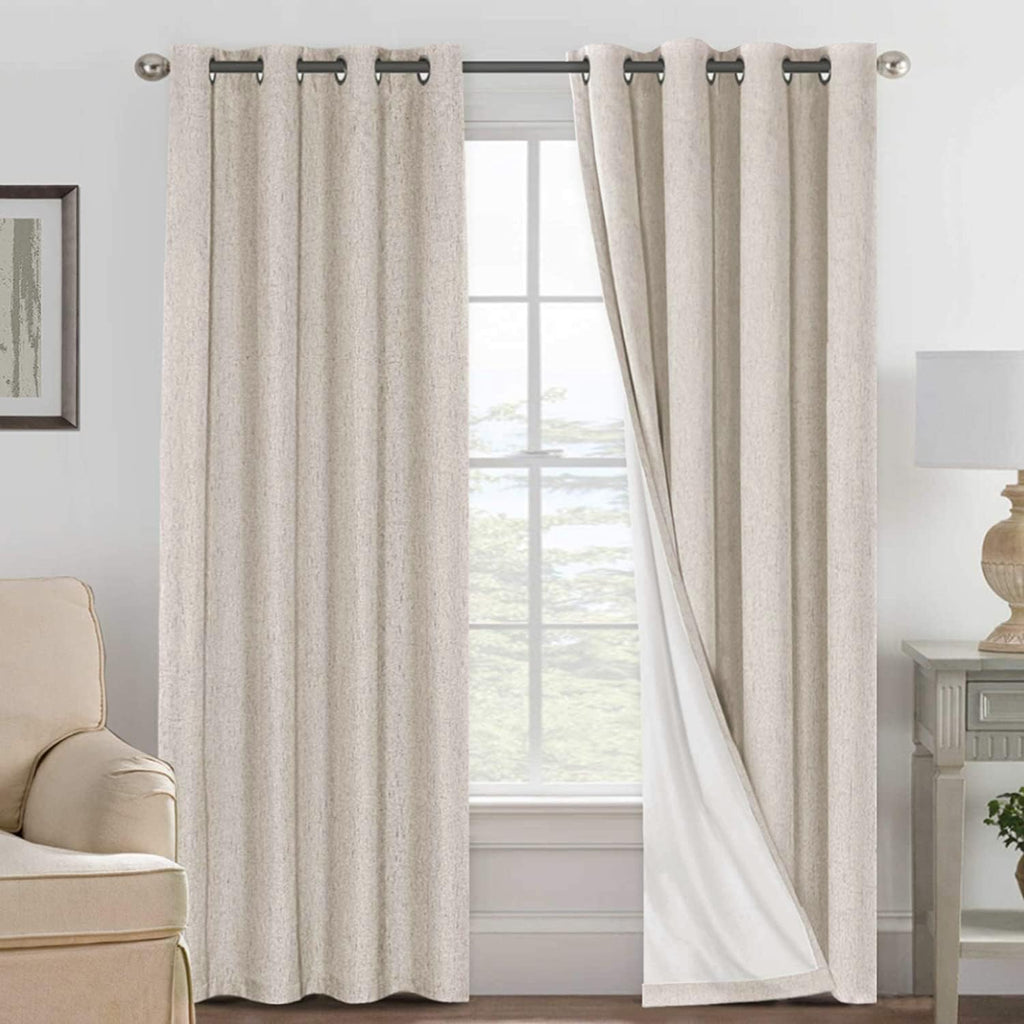 Linen 100% Blackout Curtains for Bedroom Light Blocking Curtains, Textured Curtains for Living Room 84 inch Grommet