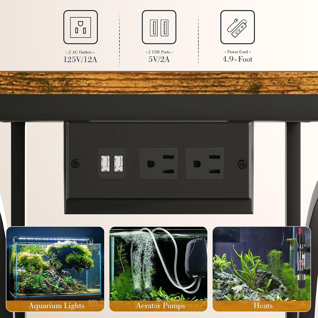 20-29 Gallon Aquarium Stand with Power Outlet, 3 Tier Heavy Duty Metal Fish Tank Stand with Storage Shelf, Fish Tank
