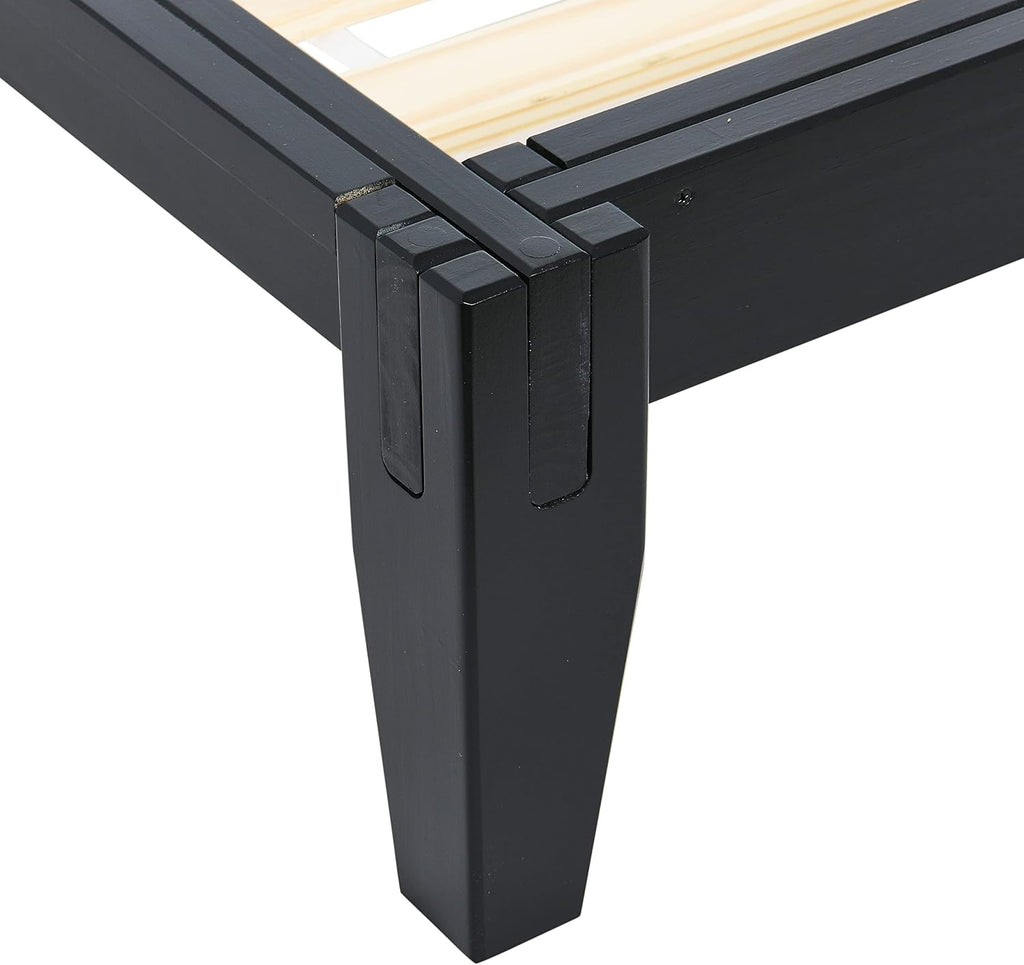 Yume Modern Solid Wood Platform Bed with Japanese Joinery, Black Finish, King
