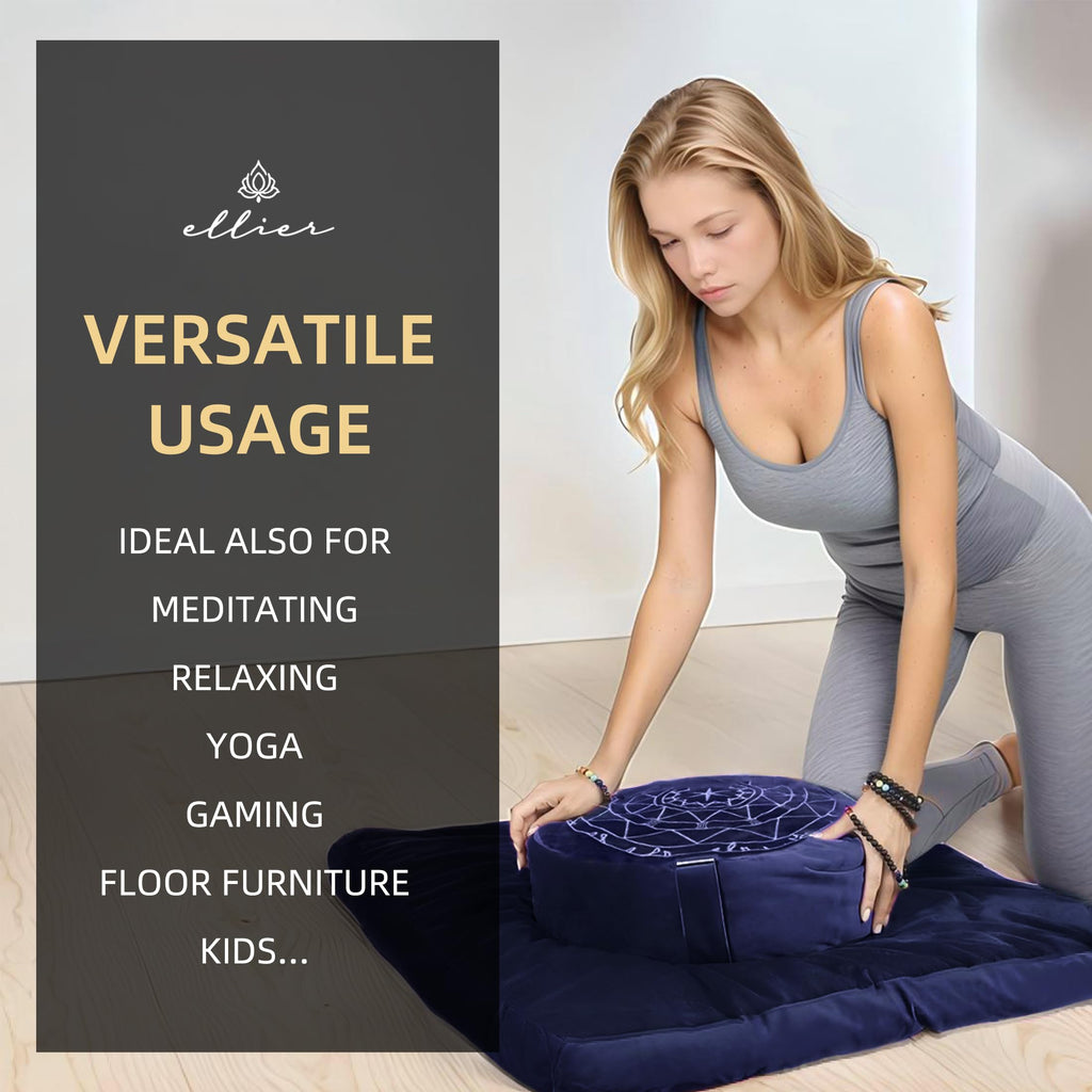 Zafu & Zabuton Meditation Cushion Set - Buckwheat Hull & Memory Foam Pillows, Ergonomic Support for Yoga, Mindfulness