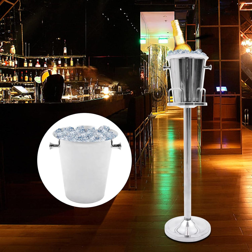 Champagne Bucket with Stand, 5L Stainless Steel Ice Bucket Stand Removable Wine Cooler with Handles, 35.83 Inch Tall