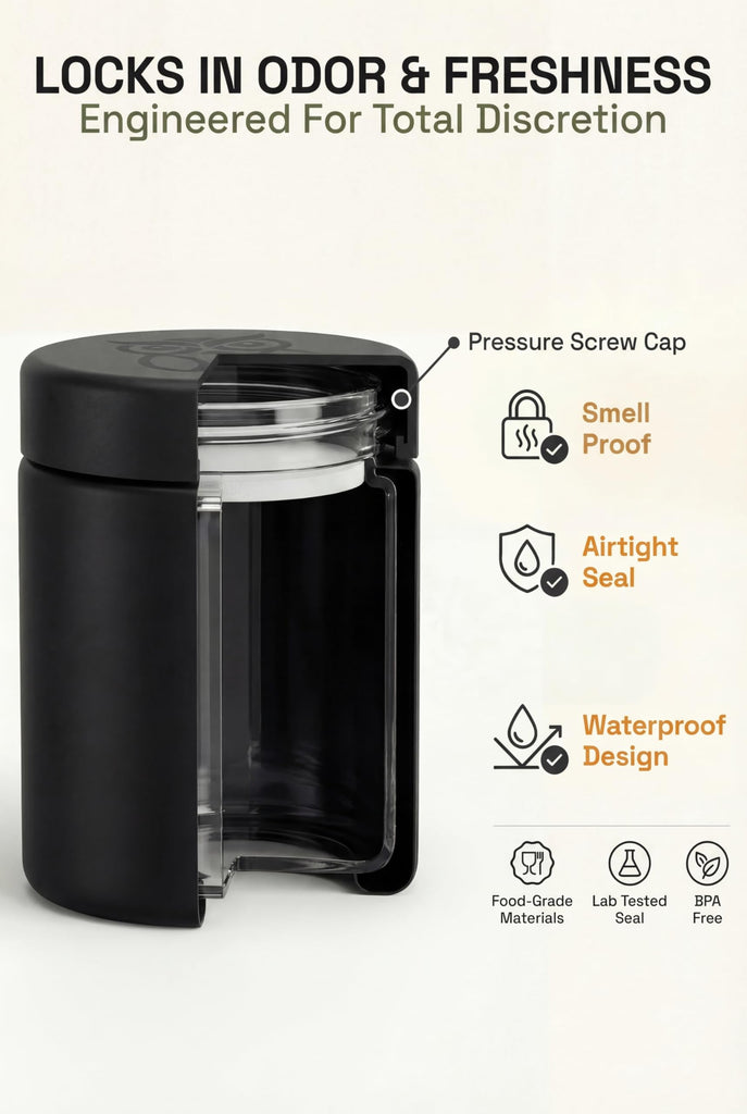 Smell Proof Containers (120mL), Jars with Airtight Lids for Herbs, Spices, Coffee and Tea, Air Tight Glass Storage