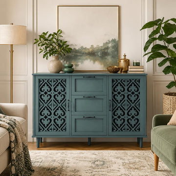 Sideboard Buffet Cabinet with Storage - Accent Storage Cabinet with Carved Pattern, Modern 2 Door 3 Drawer Cabinet