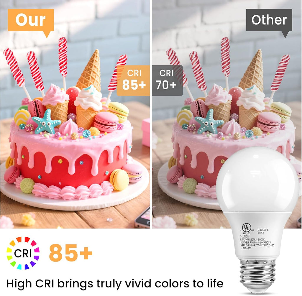 6 Pack A19 LED Light Bulbs, 60 Watt Equivalent, Soft Warm White 3000K