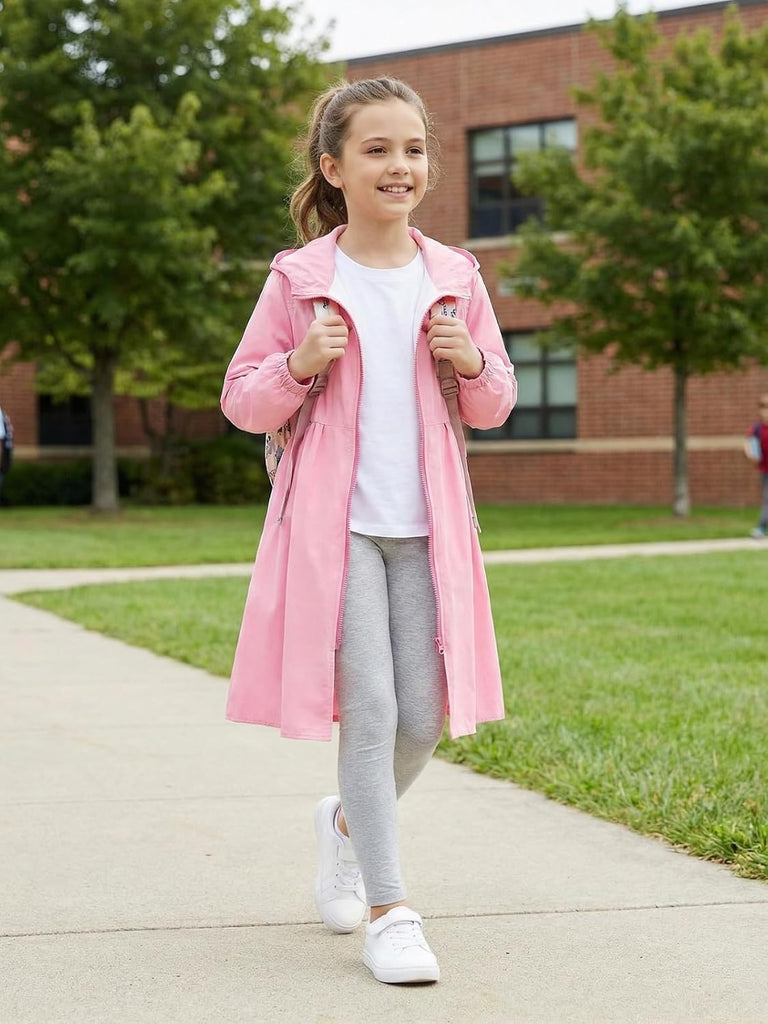 Girl Lightweight Rain Jacket Windbreaker Hooded Waterproof Jacket with Linlng