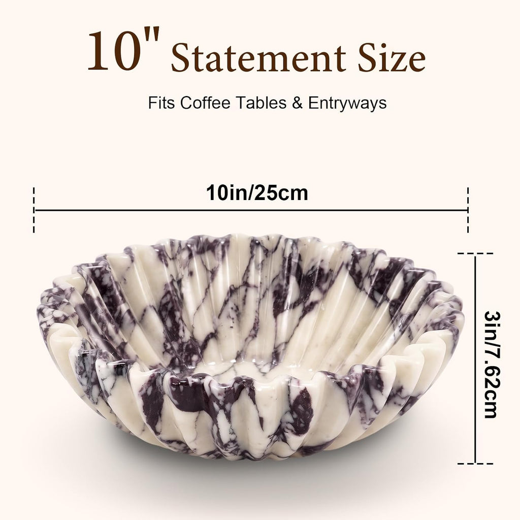 Calacatta Viola Marble Decorative Bowl 10" Handcrafted Scalloped Fruit Bowl | Luxury Natural Marble Fruit Bowl Decor