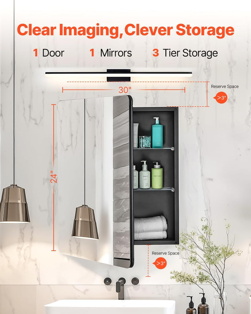 Medicine Cabinet, 24 x 30 inch, Medicine Cabinet with Mirror, Aluminum Frame Bathroom Wall Cabinet, 2-Layer
