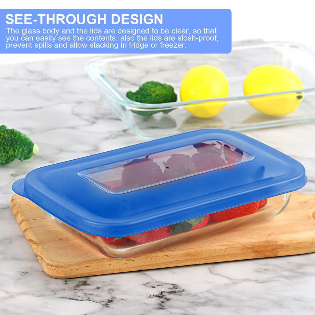 8 Pieces Glass Baking Dish with Lids, Blue