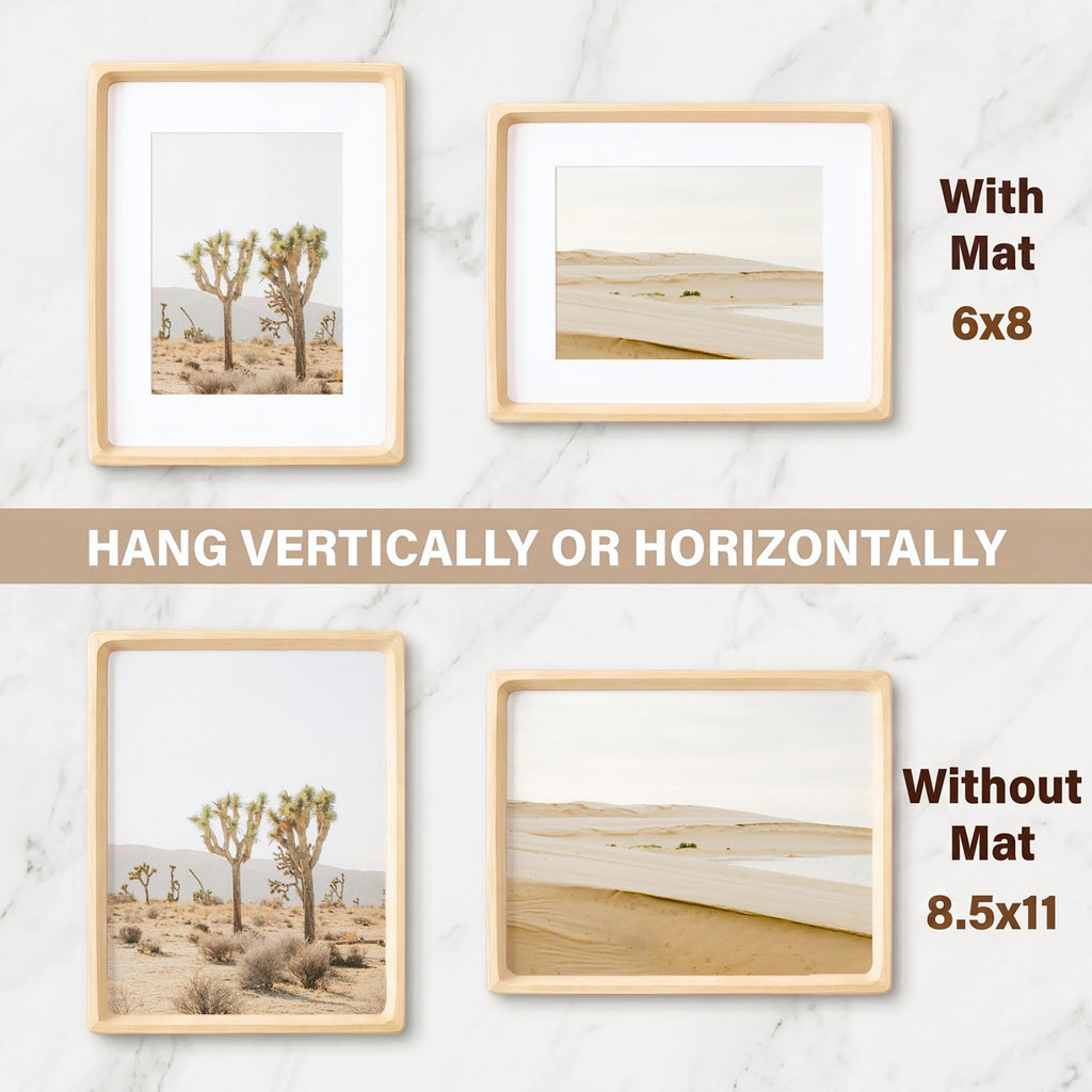 8.5 by 11 Picture Frame, USA-Sourced Maple Wood Photo Frame with HD Tempered Glass, Handcrafted Rounded Corner 8.5x11