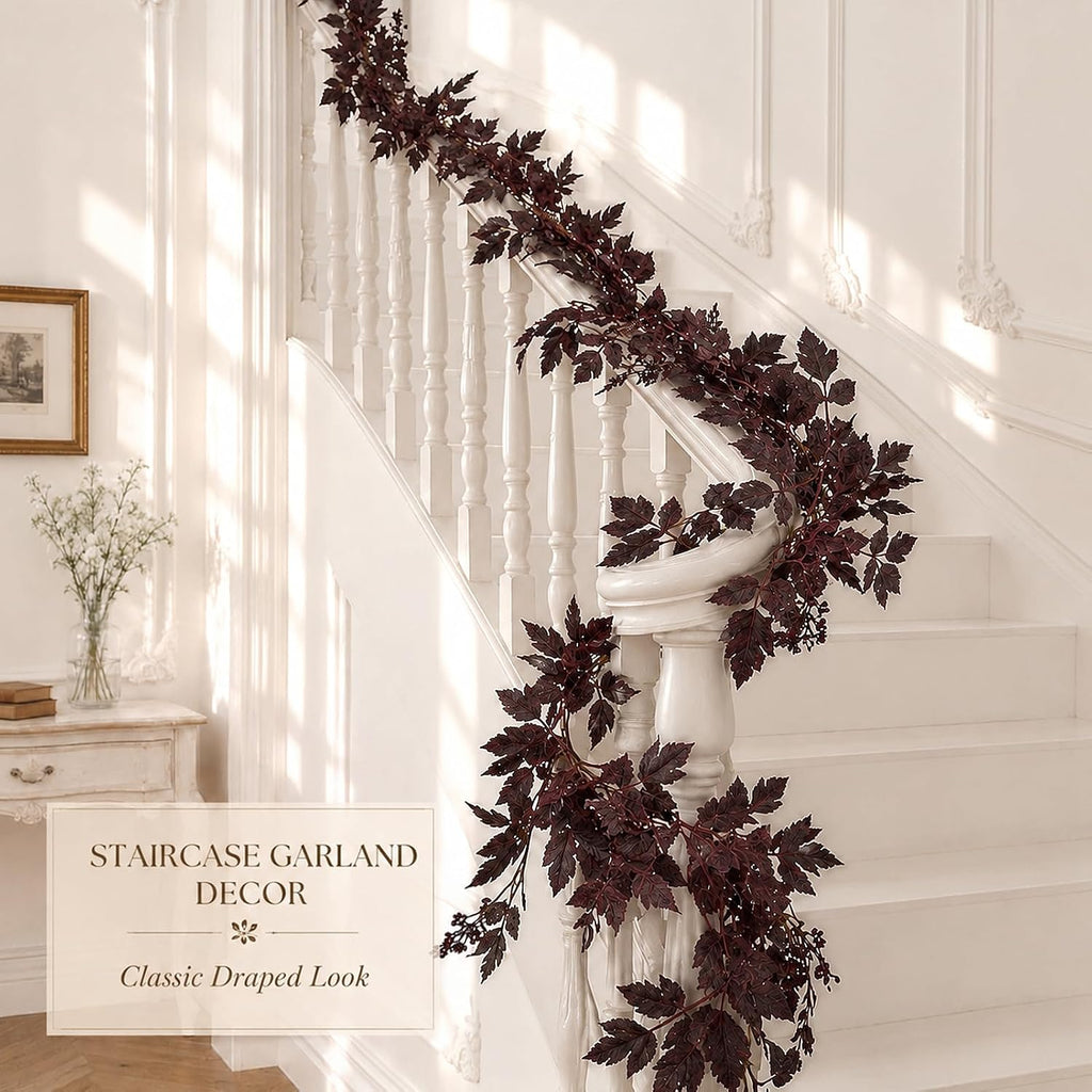 9FT Plum Cimicifuga Seeded Garland,Artificial Fall Leaf Garland for Mantel