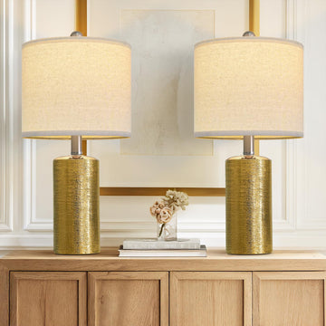 Small Table Lamps Set of 2 20.25" Gold Lamps Bedside Lamps