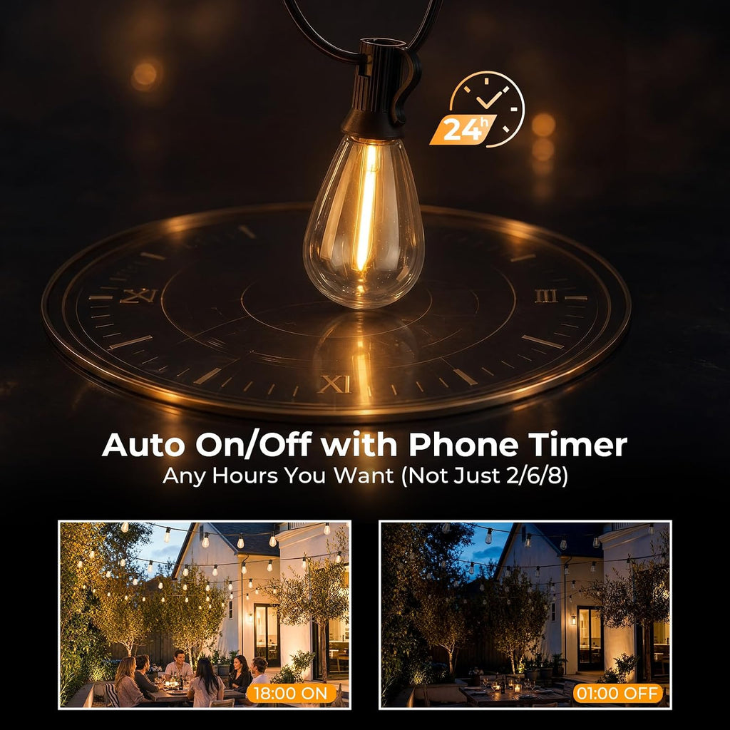 200FT String Lights Waterproof, LED Outdoor Lights with Remote APP Control