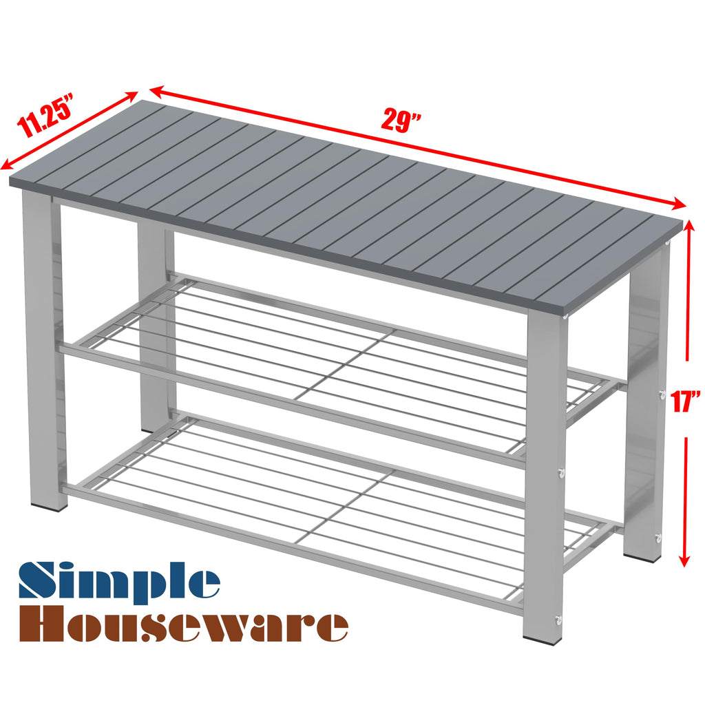 Wooden Top Shoe Rack Bench, Grey