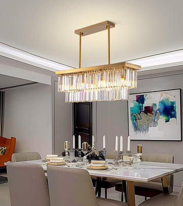 Inspired Odeon Style 8-Light Gold Rectangular Raindrop Crystal 2-Tier Chandelier L31.5" x W10" x H10" - A107-B0BZHZ9STK
