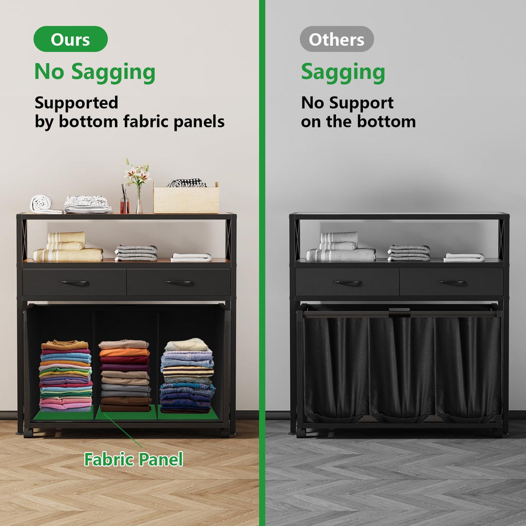 Laundry Sorter Hamper 3 Section with 2 Shelves & 2 Drawers