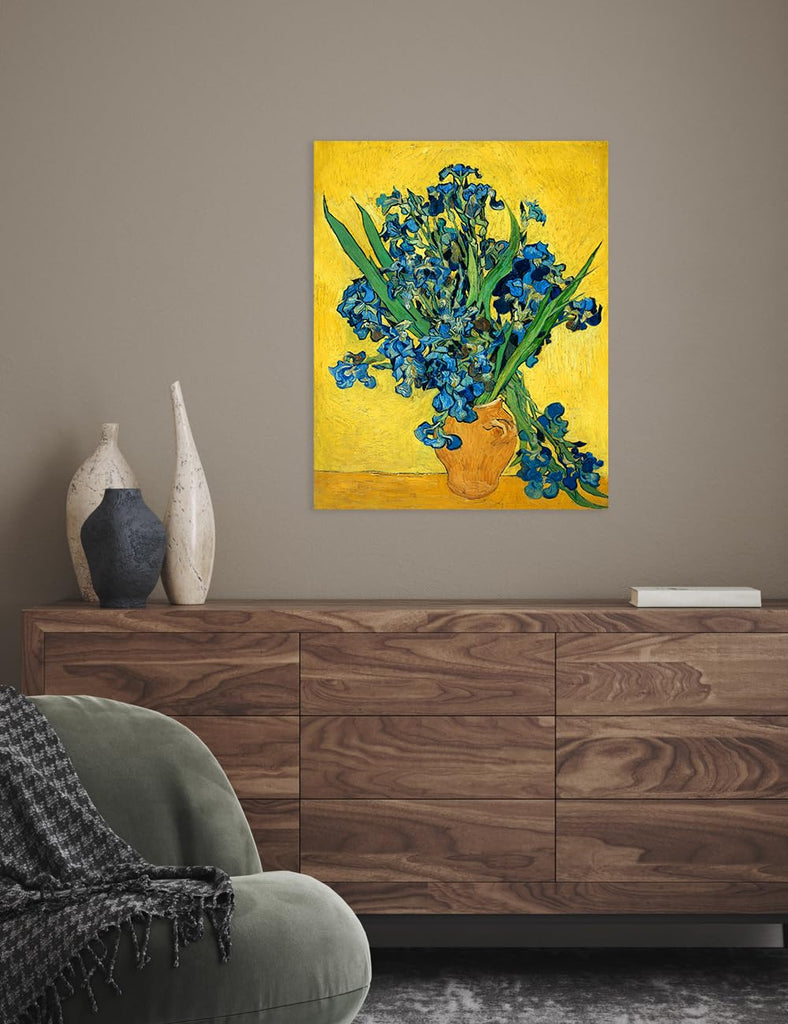 Irises Vase Flower, Vincent Reproduction. Giclee Canvas Prints Wall Art Decor 20x16