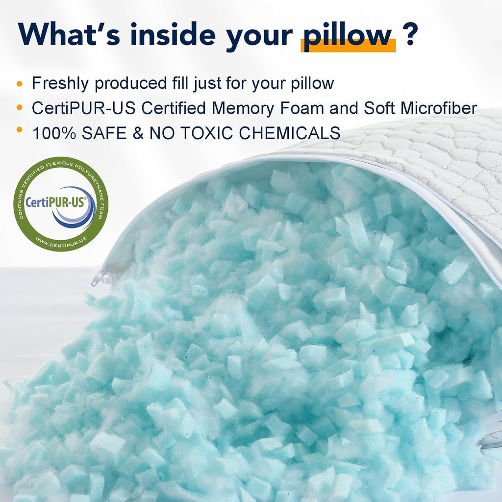 Cooling Pillow for Sleeping, CertiPUR-US Shredded Memory Foam King Pillow Set of 1, Cool Pillow for Hot Sleepers