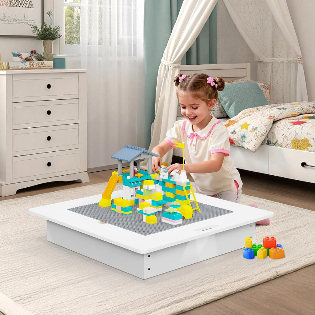 3 in 1 Kids Activity Table, Kids Construction Play Table with Storage, Crafts & Play for Toddler Ages 3-8, White
