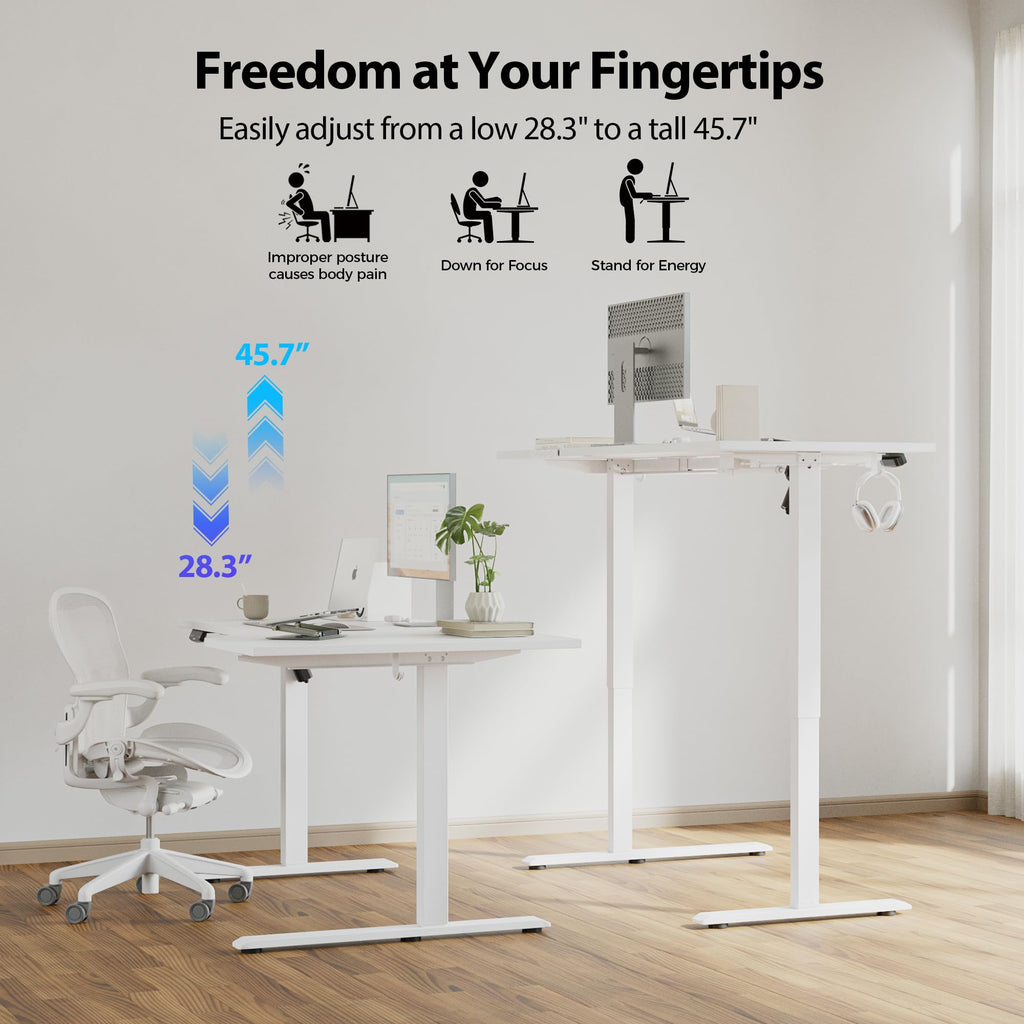 55 x 32 Inch Corner L Shaped Electric Standing Desk, White